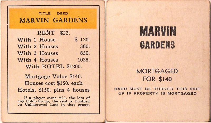 Monopoly States Ave Property Deed Title Replacement Card 